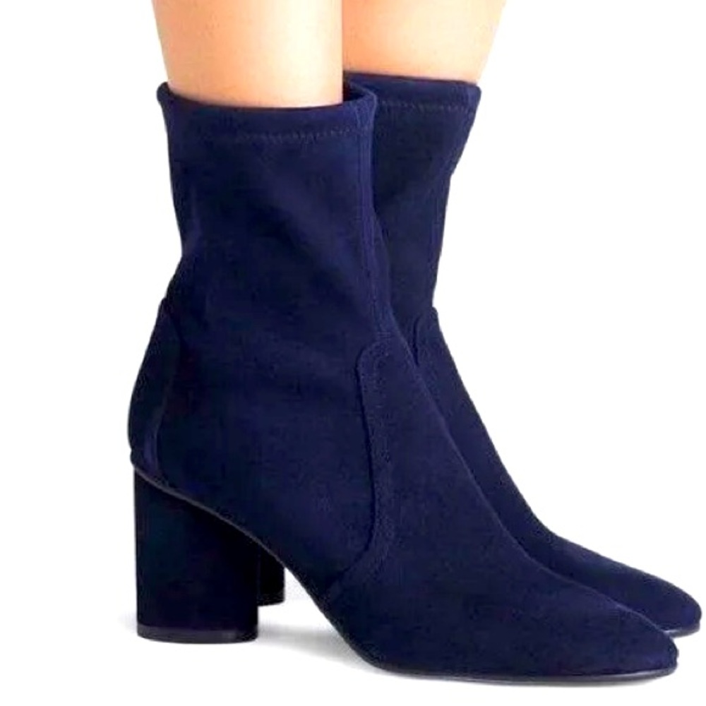 Stuart Weitzman Margot 75 Ankle Bootie, Navy Blue Suede